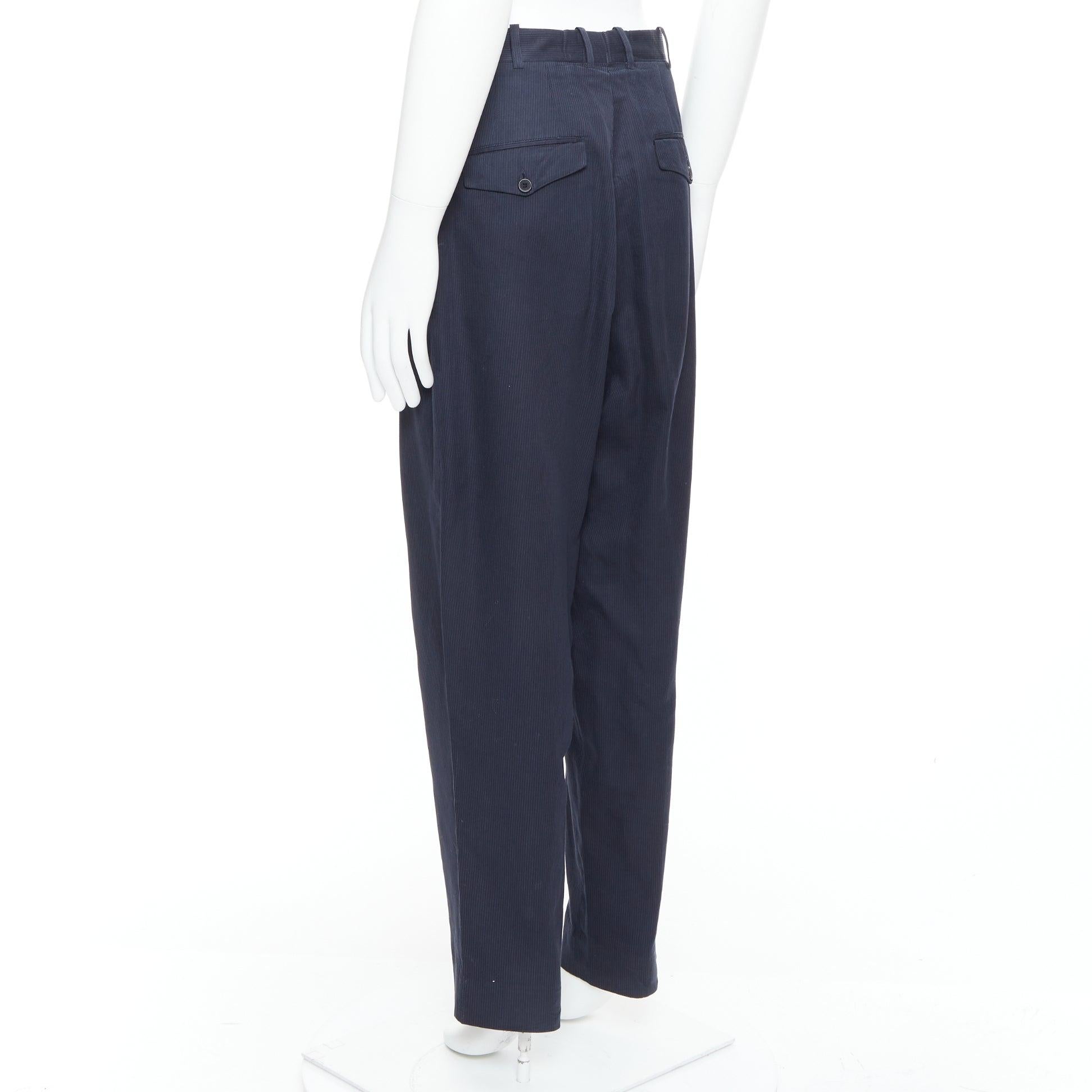 YOHJI YAMAMOTO black cotton pinstripe pleated front wide tapered pants S For Sale 1