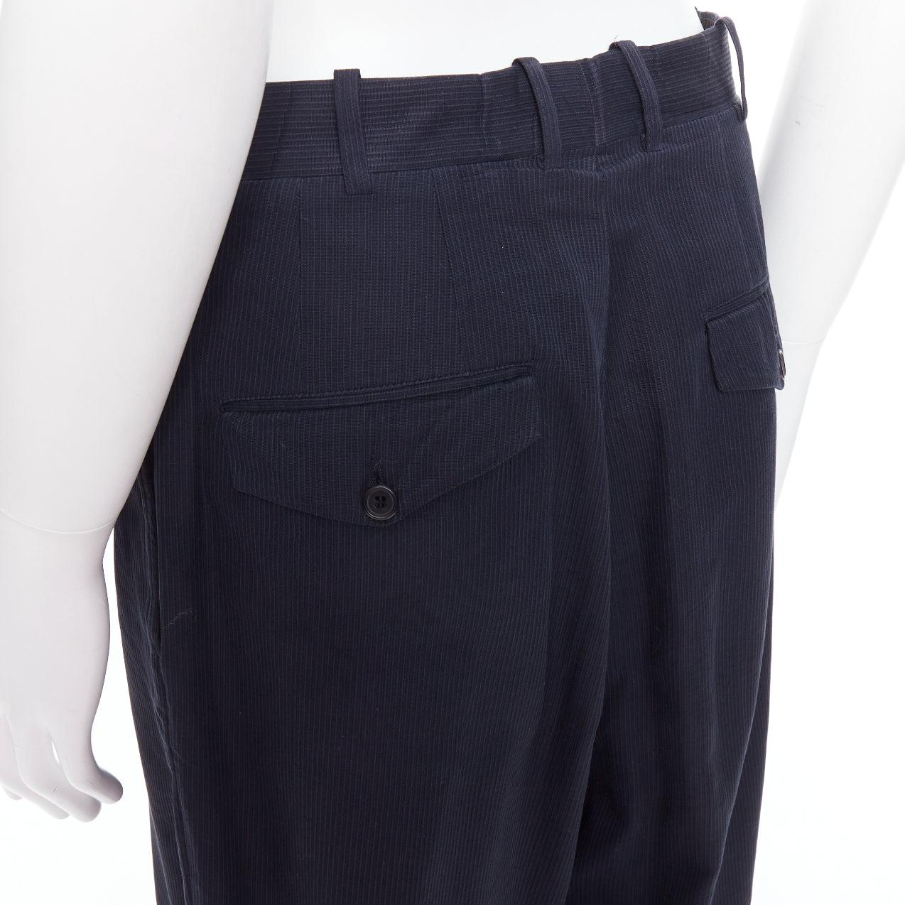 YOHJI YAMAMOTO black cotton pinstripe pleated front wide tapered pants S For Sale 2