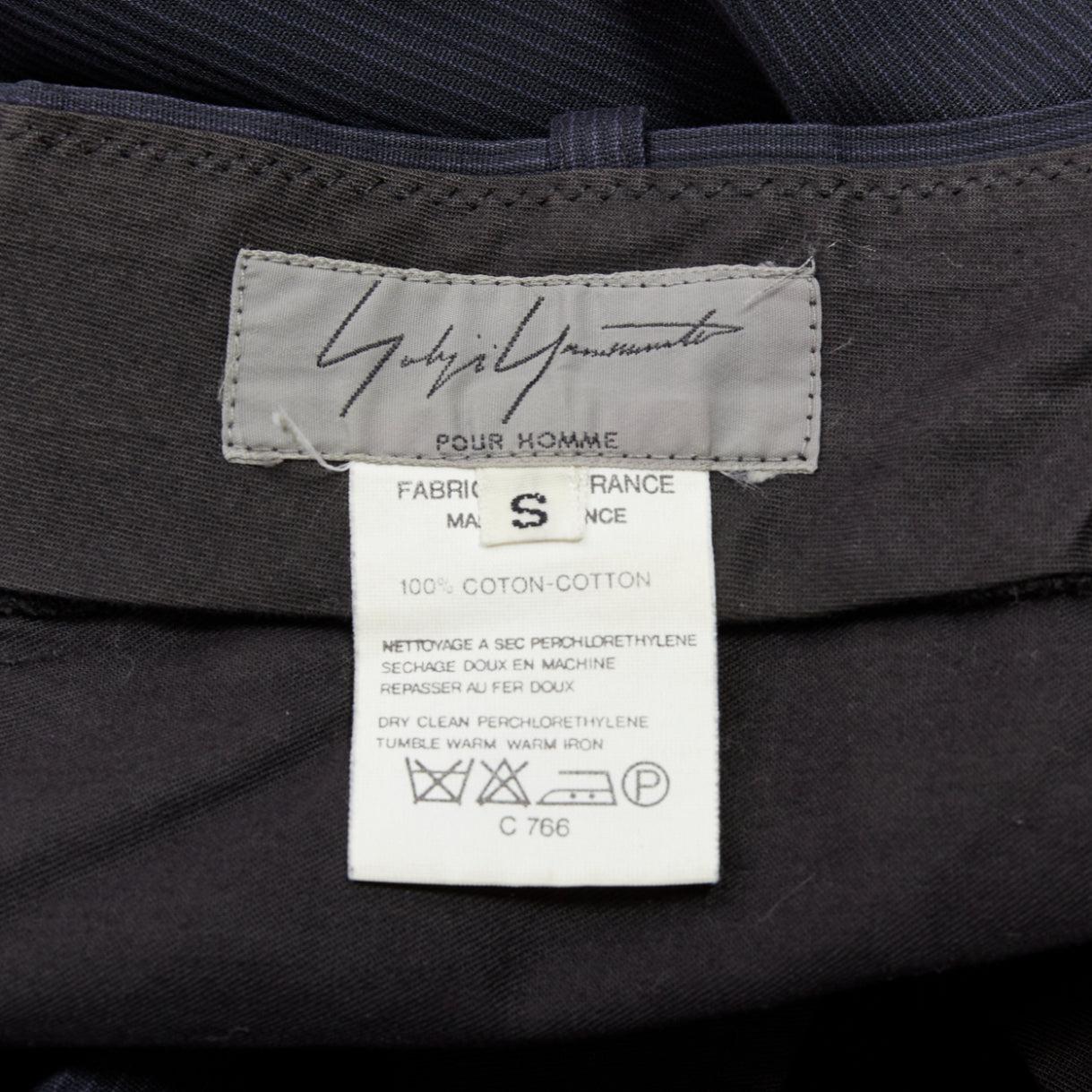 YOHJI YAMAMOTO black cotton pinstripe pleated front wide tapered pants S For Sale 3