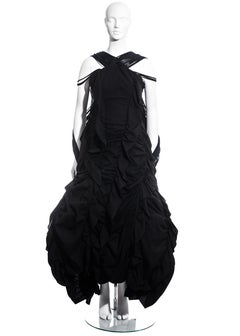 Yohji Yamamoto black cotton ruched crinoline maxi dress, ss 2008