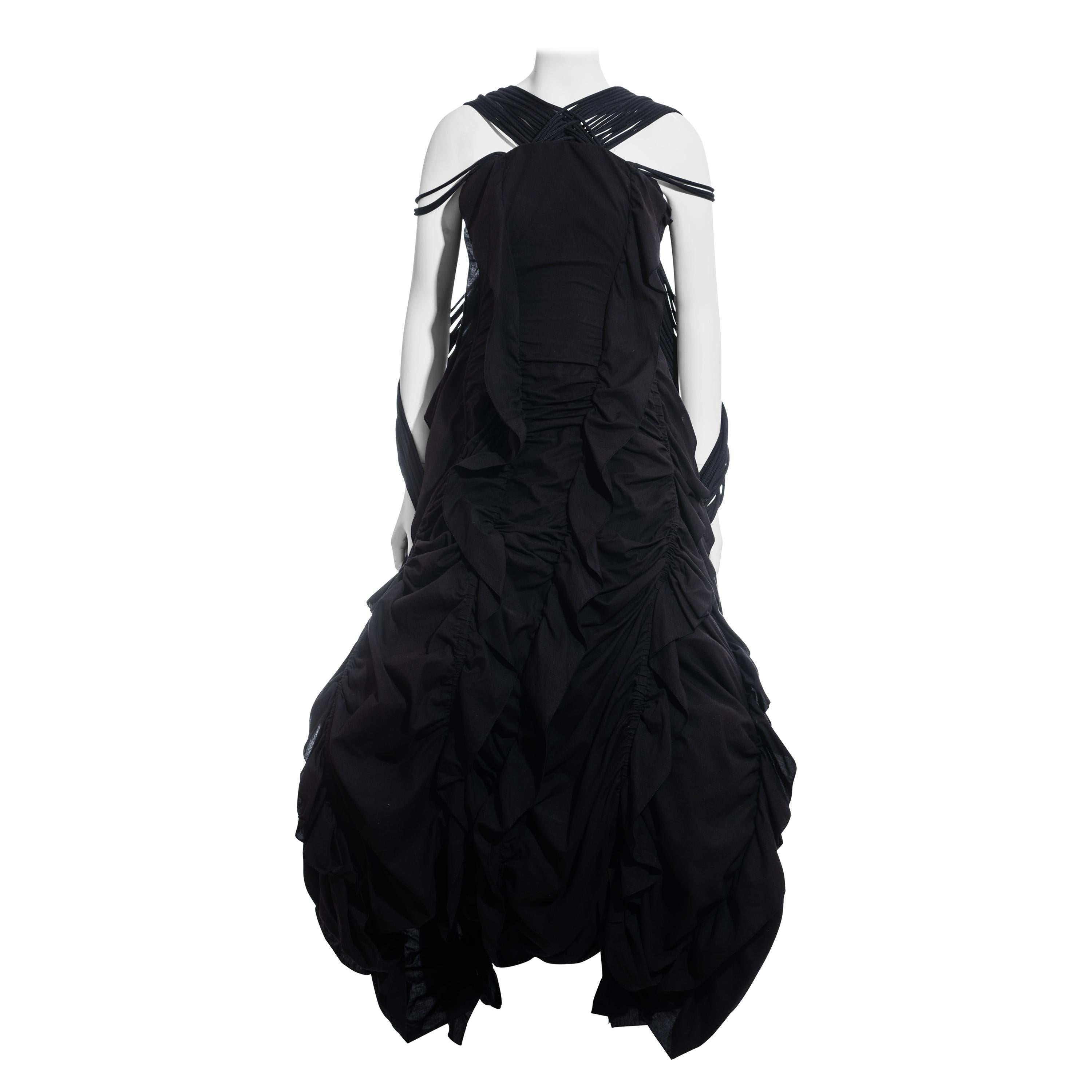 Yohji Yamamoto black cotton ruched crinoline maxi dress, ss 2008 For Sale