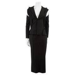 Yohji Yamamoto Schwarzes dekonstruiertes Blazer-Rock-Set, Größe S