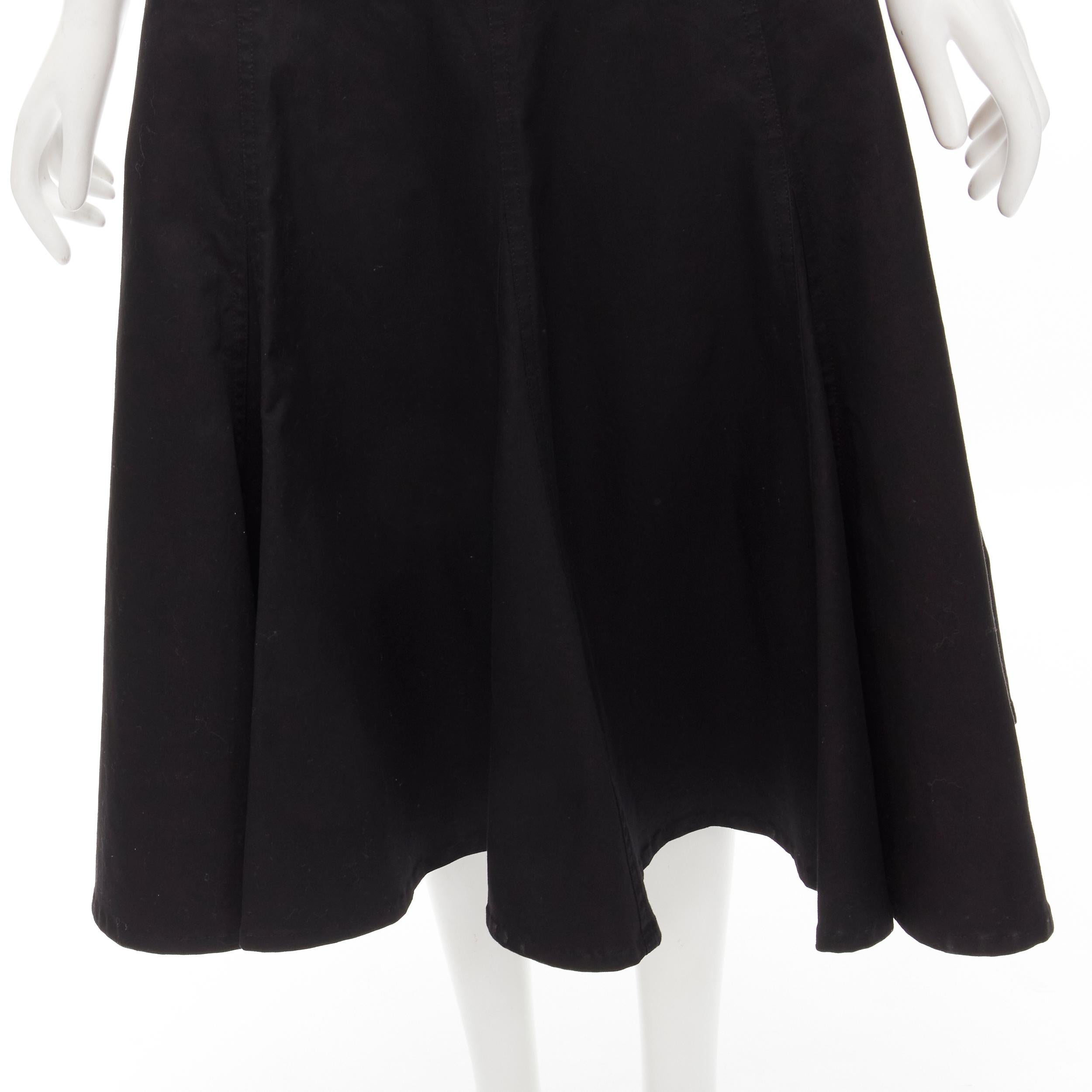 YOHJI YAMAMOTO black heavy cotton flared midi skirt JP2 M 
Reference: AEMA/A00107 
Brand: Yohji Yamamoto 
Material: Cotton 
Color: Black 
Pattern: Solid 
Closure: Zip 
Made in: Japan 

CONDITION: 
Condition: Excellent, this item was pre-owned and is