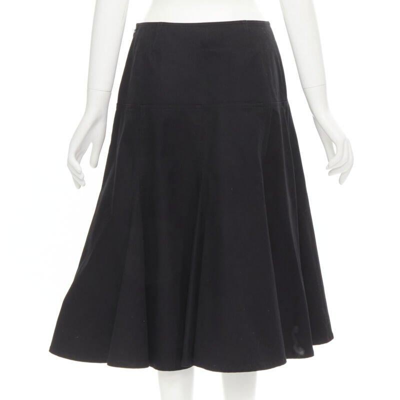Donna Yohji Yamamoto gonna midi svasata in cotone pesante nero JP2 M in vendita