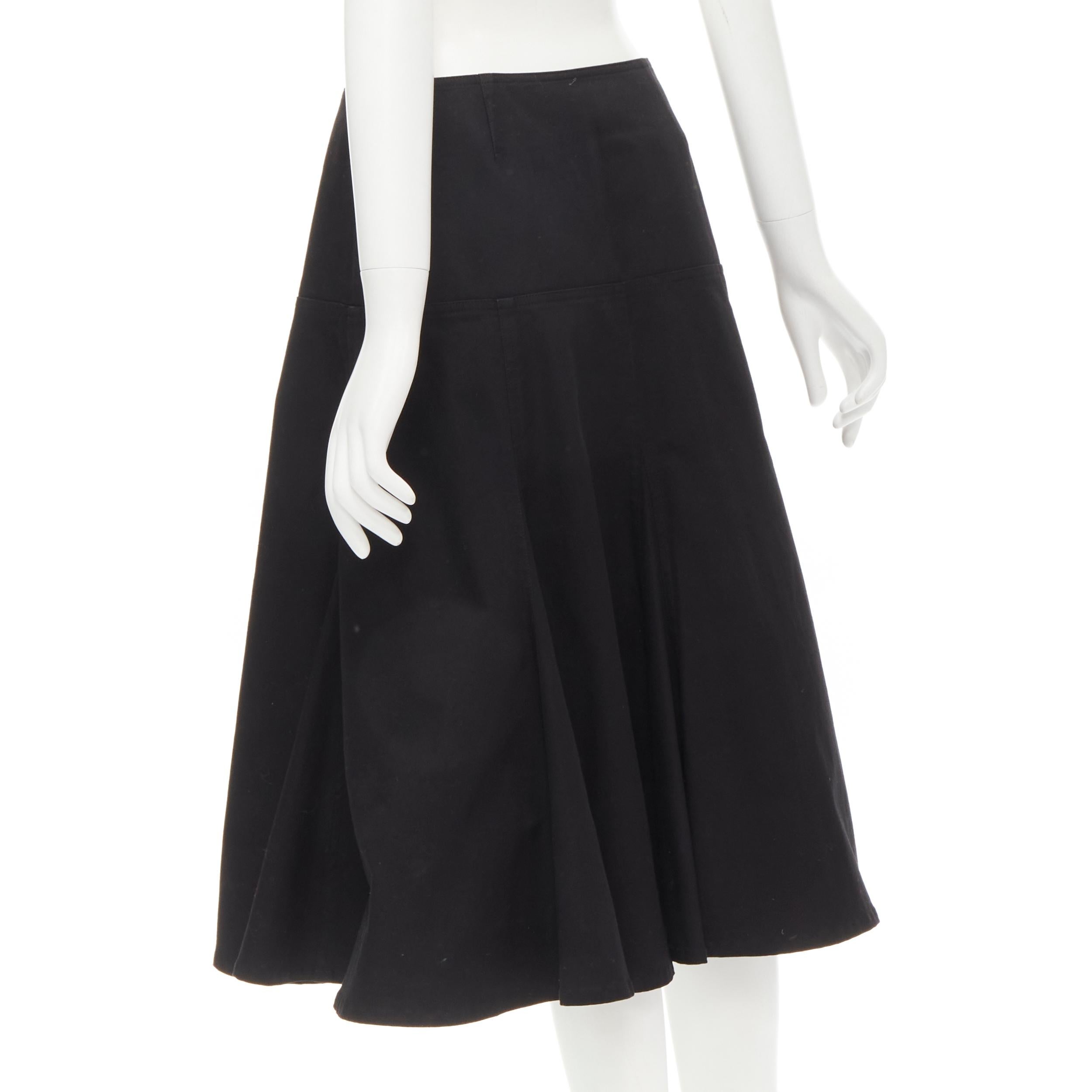 Black YOHJI YAMAMOTO black heavy cotton flared midi skirt JP2 M For Sale