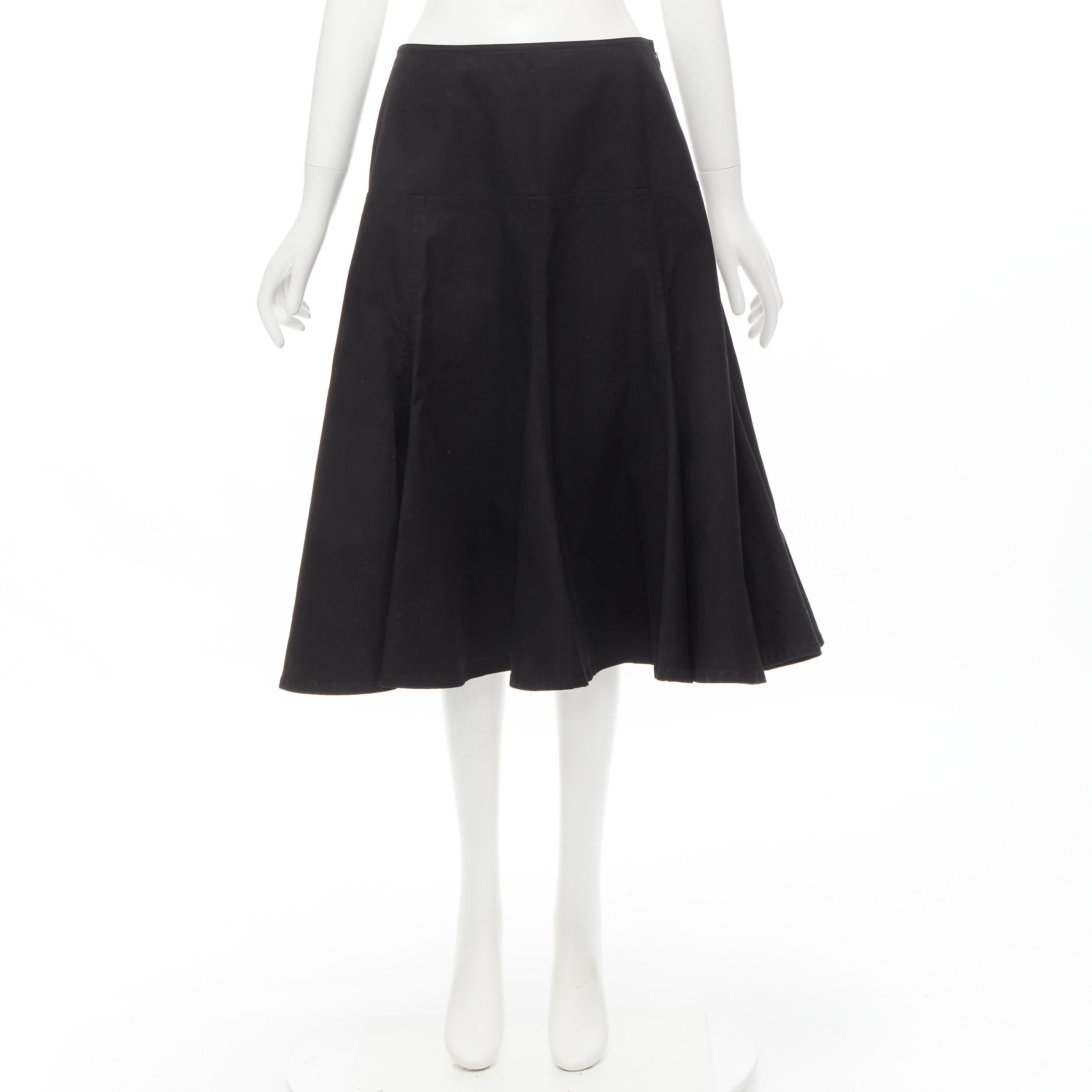 YOHJI YAMAMOTO black heavy cotton flared midi skirt JP2 M For Sale 1