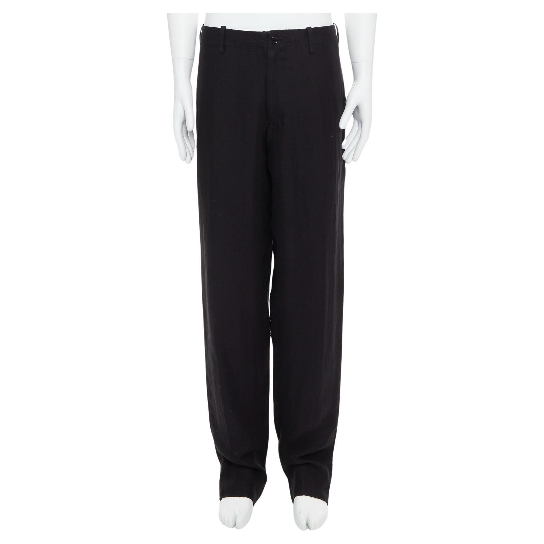 YOHJI YAMAMOTO pantalon large JP4 XL en chanvre coton noir à poches arrière effilées