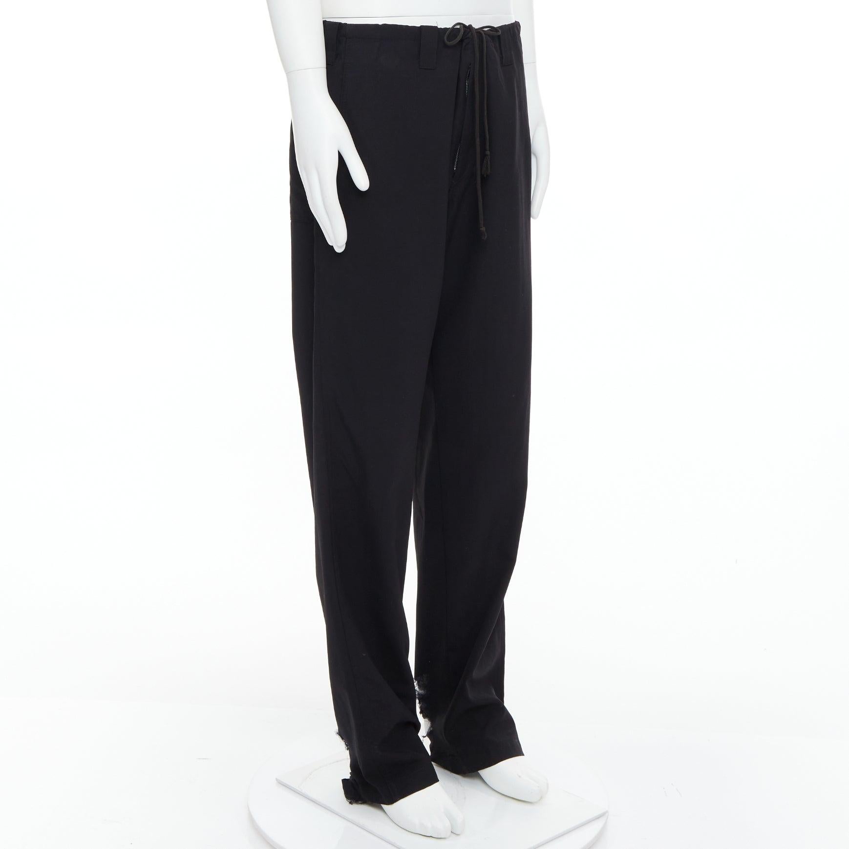 YOHJI YAMAMOTO pantalones anchos con dobladillo envejecido y cordón invisible negro JP4 XL Negro en venta