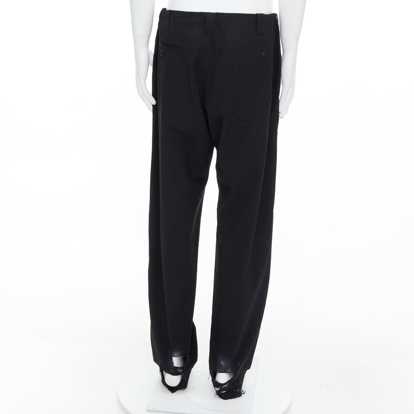 De los hombres YOHJI YAMAMOTO pantalones anchos con dobladillo envejecido y cordón invisible negro JP4 XL en venta