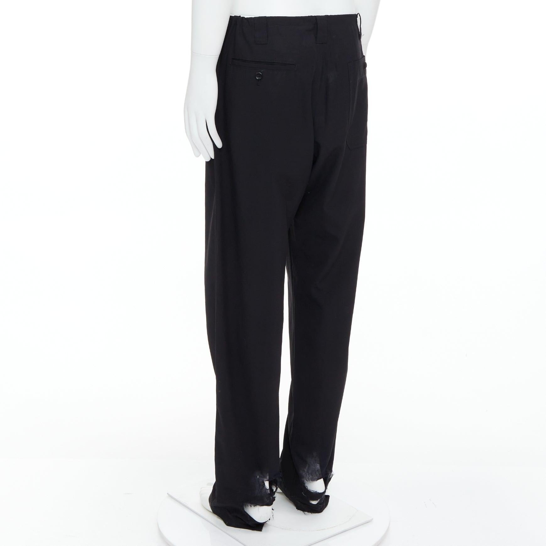 YOHJI YAMAMOTO pantalones anchos con dobladillo envejecido y cordón invisible negro JP4 XL en venta 1