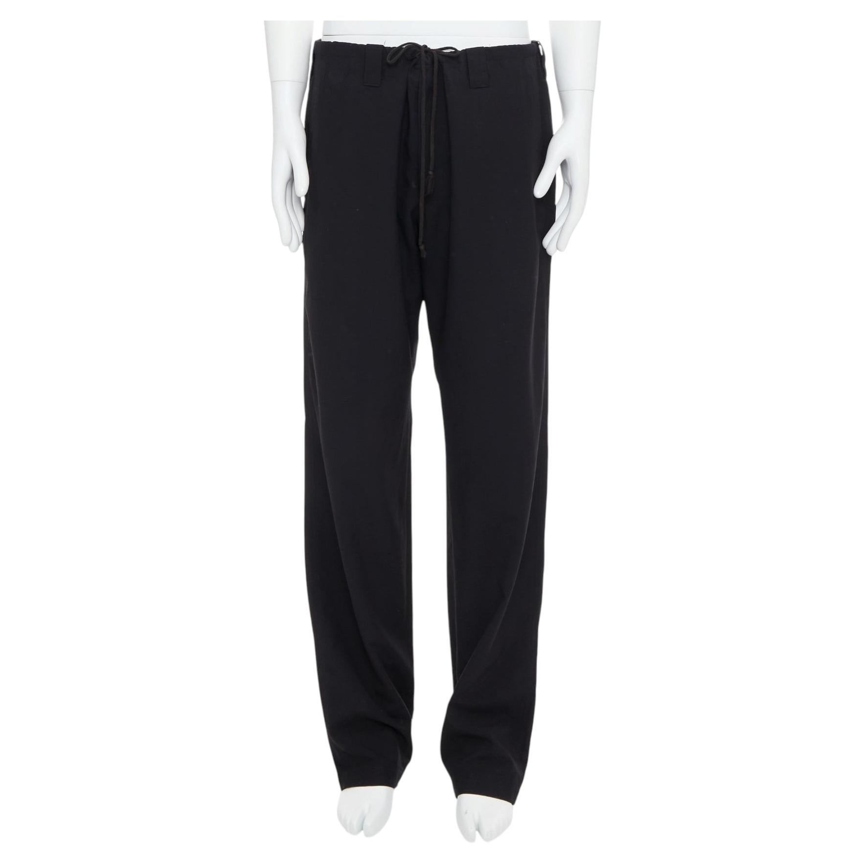YOHJI YAMAMOTO black invisible drawstring distressed hem wide pants JP4 XL For Sale