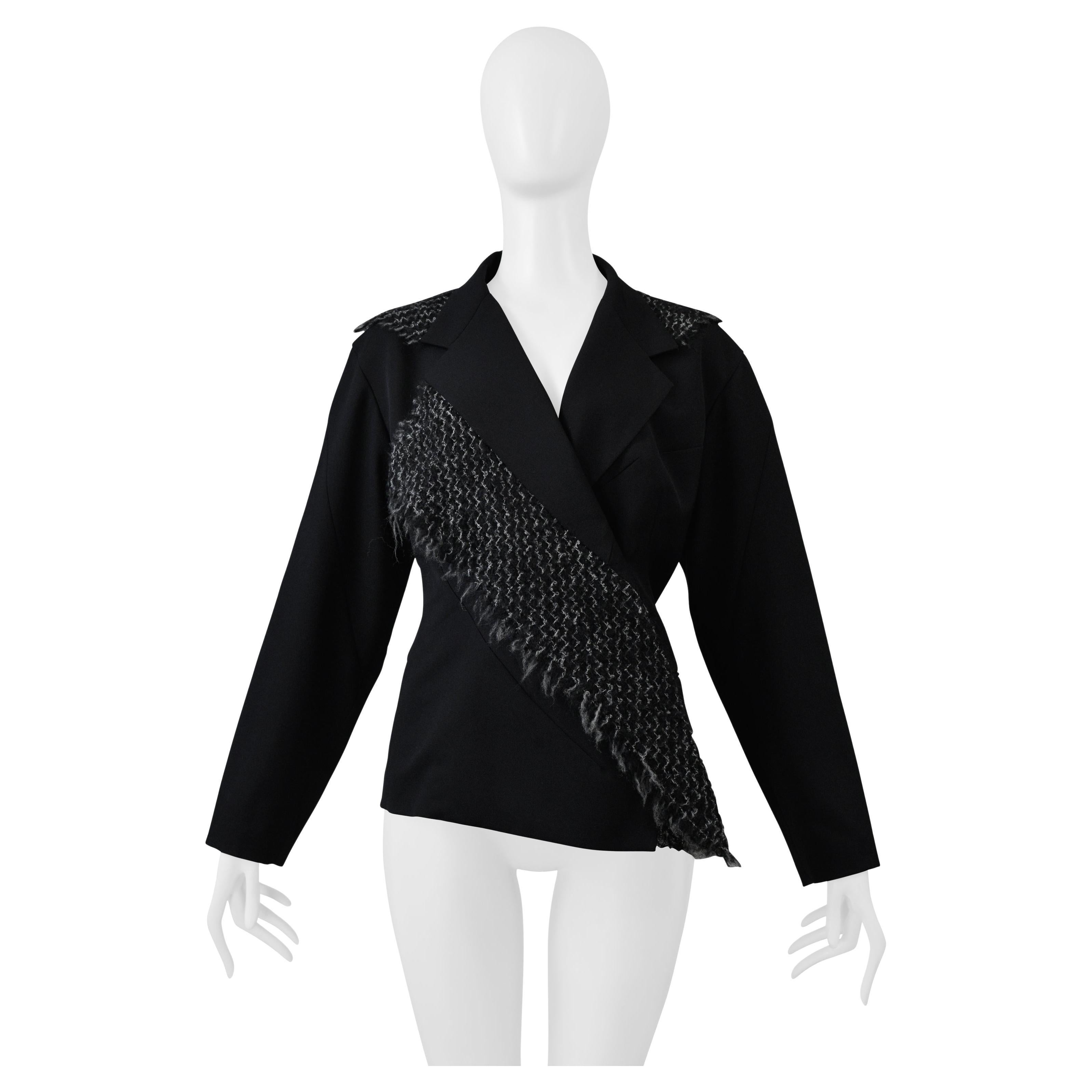 Yohji Yamamoto Black Jacket With Wide Lapel With Contrasting Woven Fabric 1995 en venta