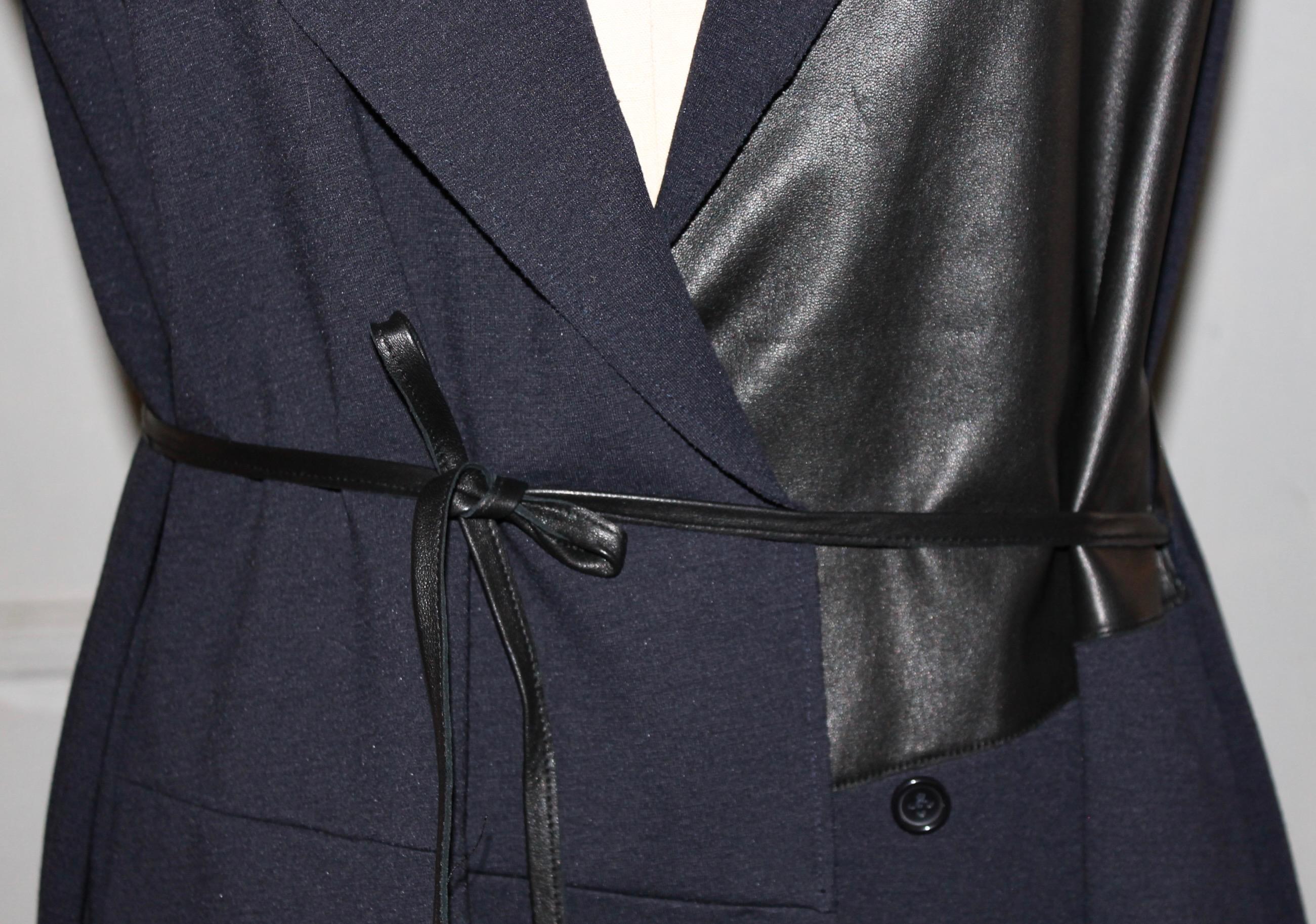 Yohji Yamamoto Black Leather Coat Dress For Sale 6