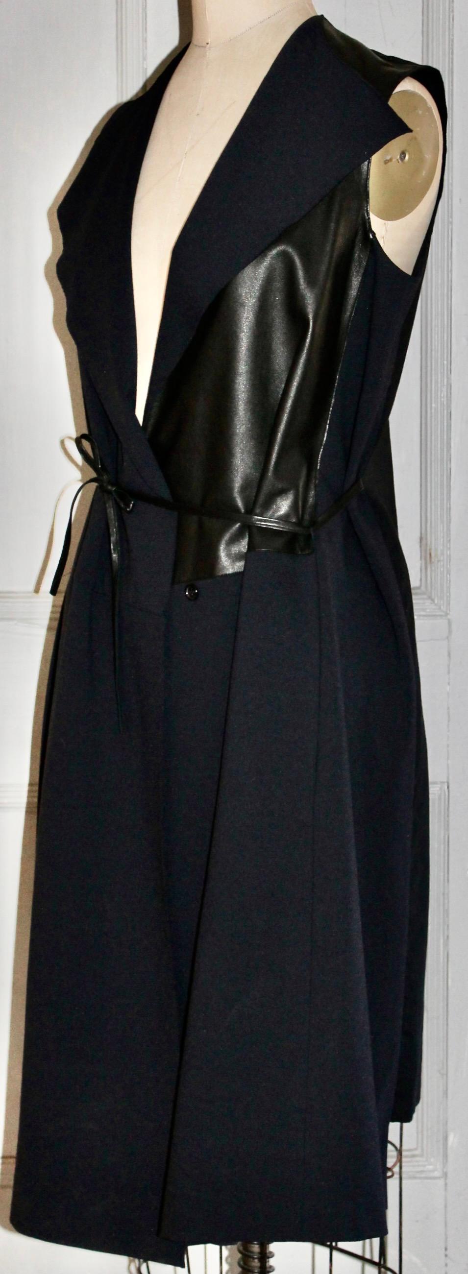Yohji Yamamoto Black Leather Coat Dress For Sale 3