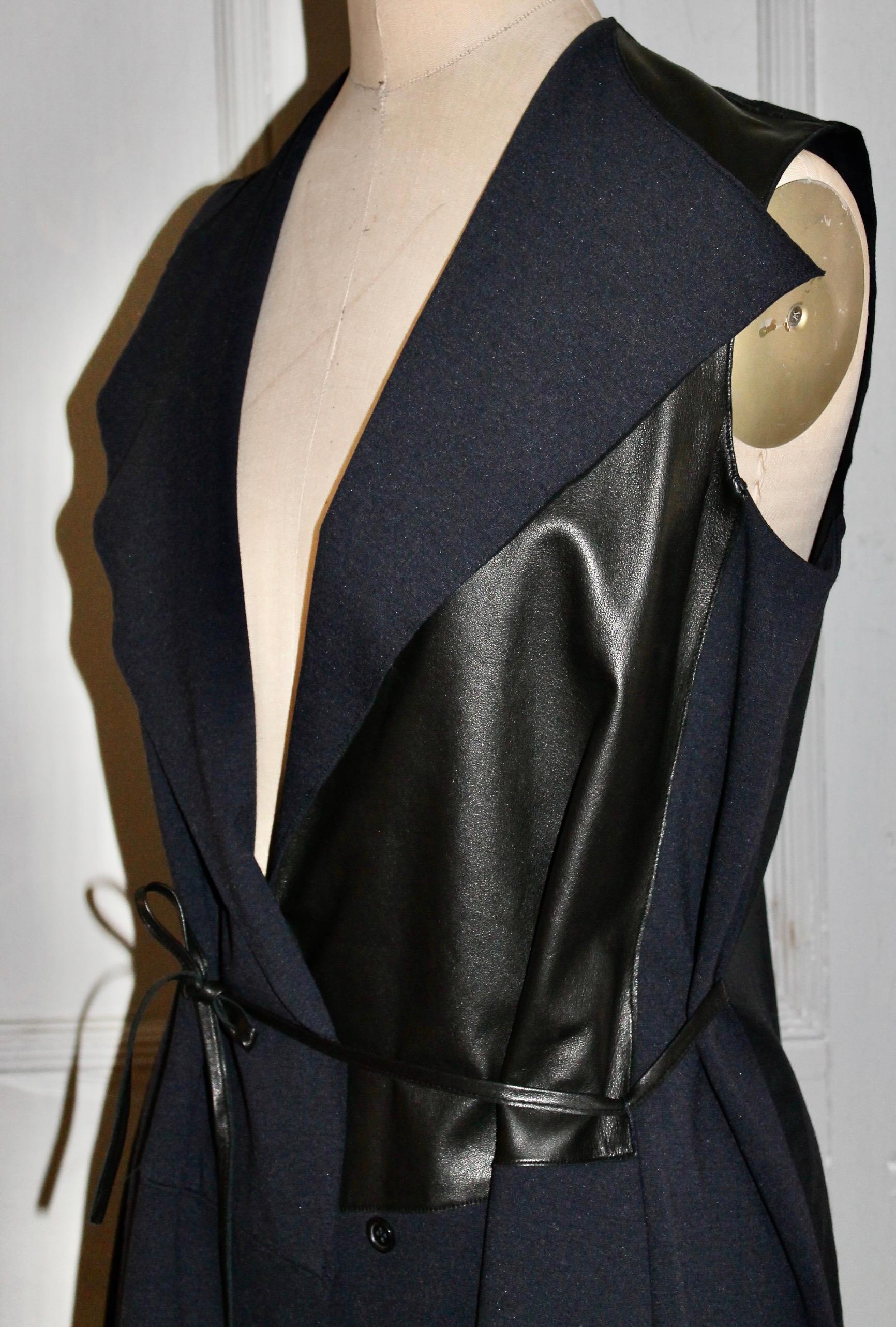 Yohji Yamamoto Black Leather Coat Dress For Sale 4