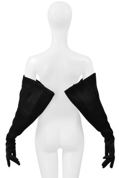 Yohji Yamamoto Black Leather Gloves With Long Knit Sleeves