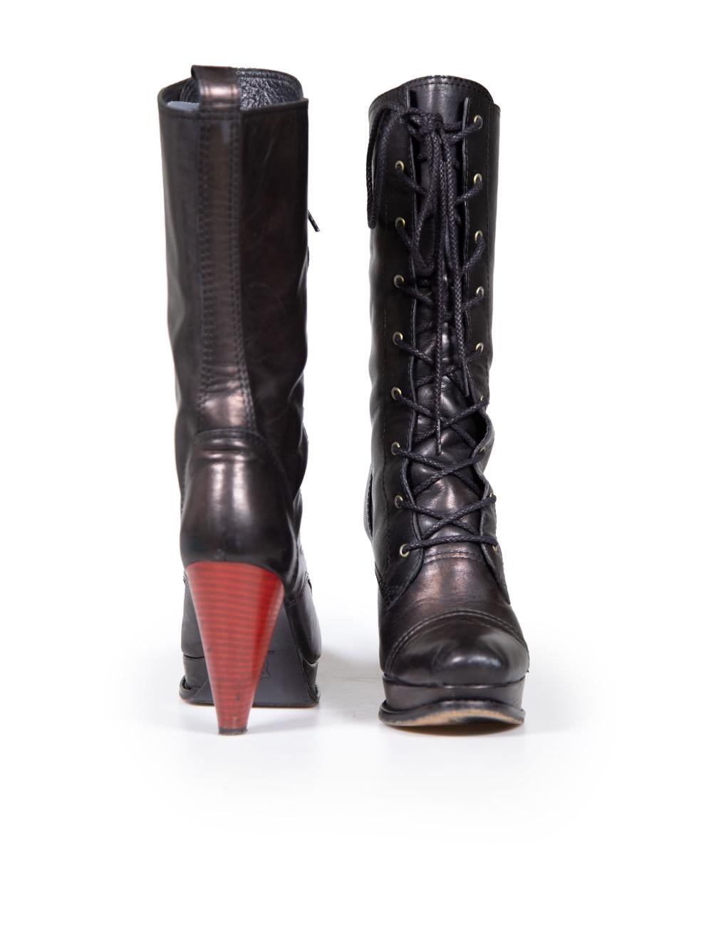 Noir Yohji Yamamoto Bottes à plateforme en cuir noir Taille UK 3 en vente