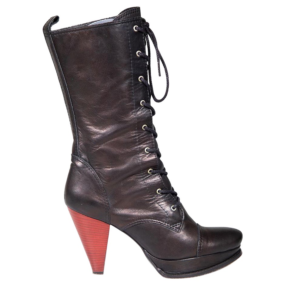 Yohji Yamamoto Botas de plataforma con cordones de cuero negro talla UK 3
