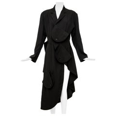 Yohji Yamamoto Black Lightweight Wool Coat Sloap Pockets, Spring 2017