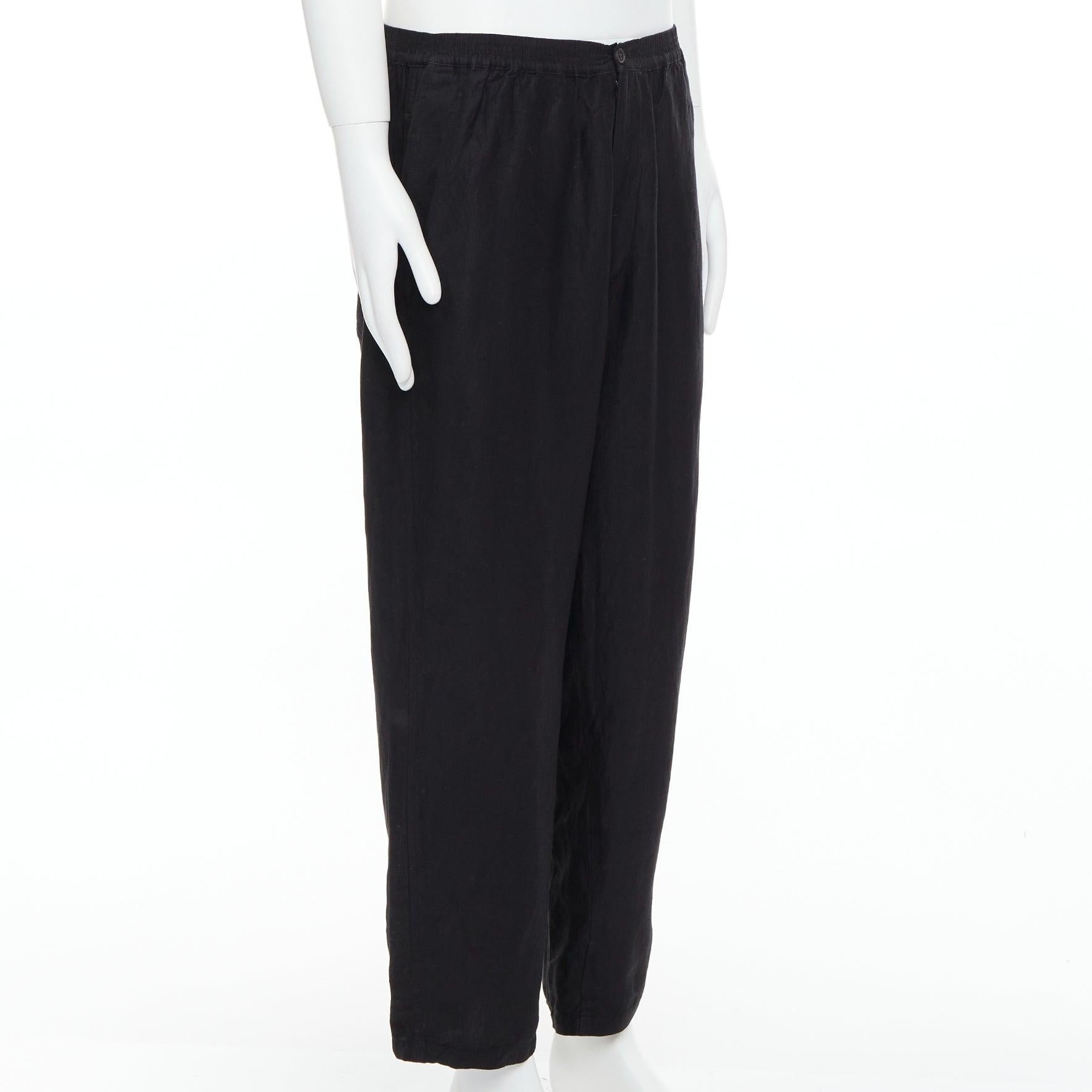 Noir YOHJI YAMAMOTO pantalon large en lin mélangé noir à ceinture élastiquée M en vente