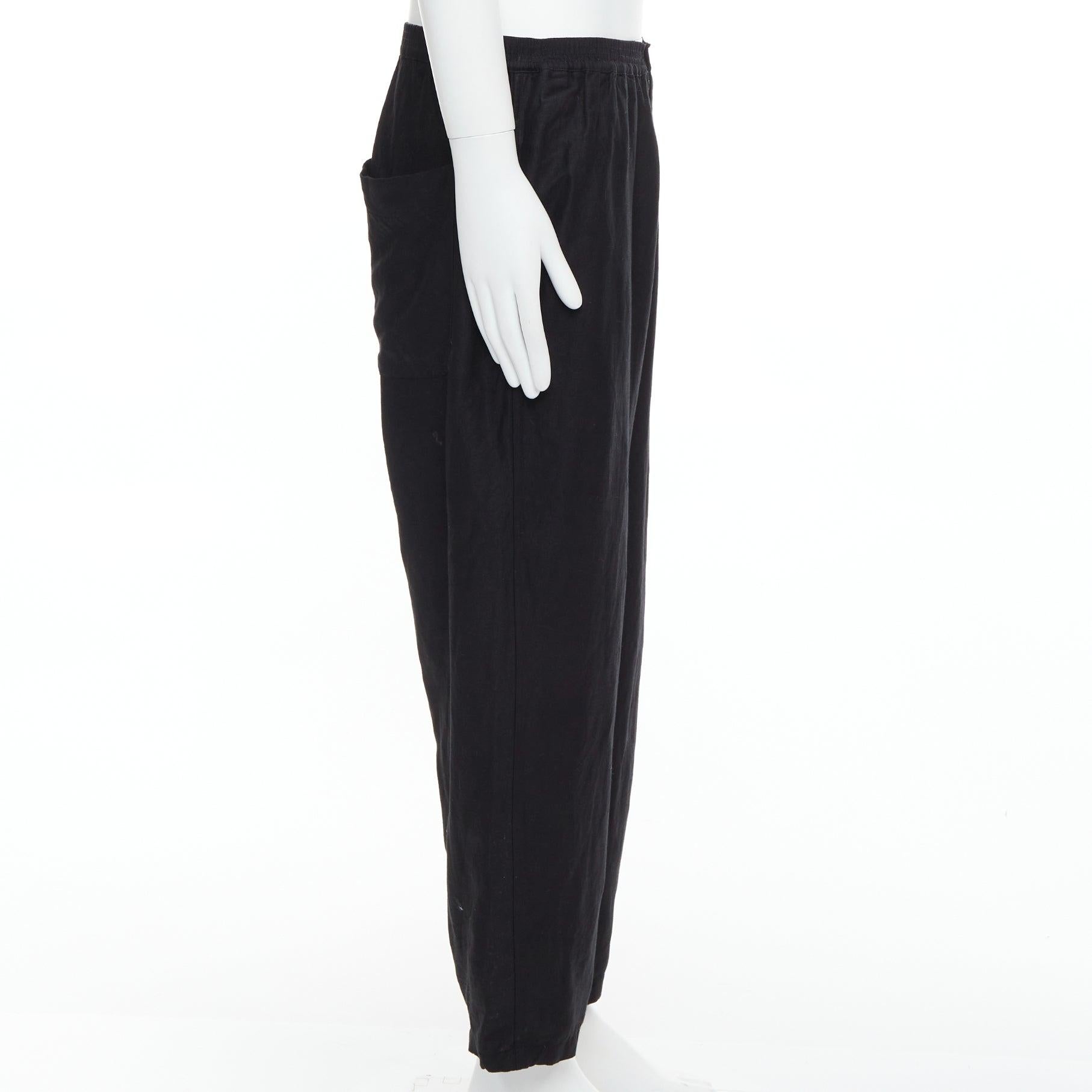 YOHJI YAMAMOTO pantalon large en lin mélangé noir à ceinture élastiquée M Bon état - En vente à Hong Kong, NT