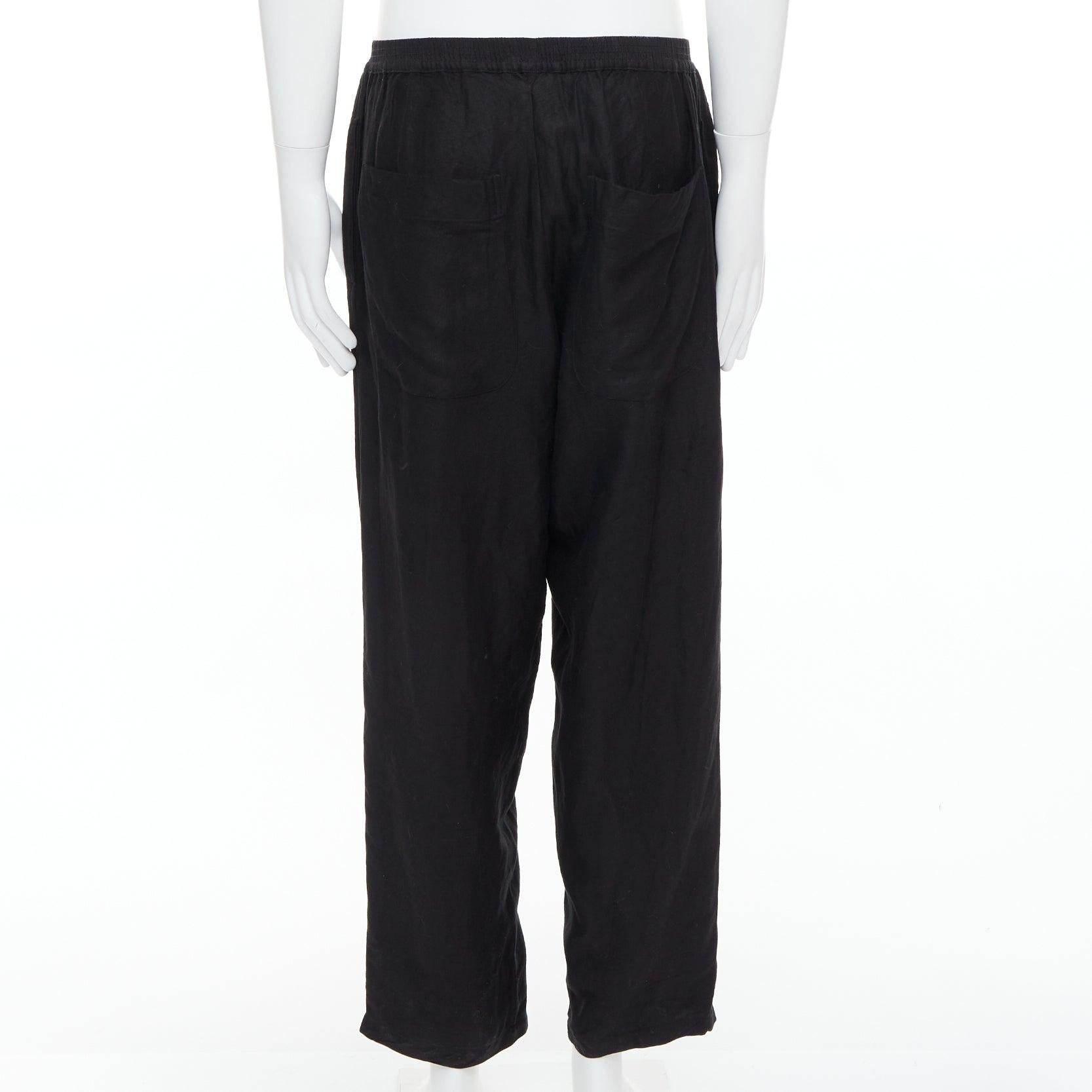 YOHJI YAMAMOTO pantalon large en lin mélangé noir à ceinture élastiquée M Pour hommes en vente