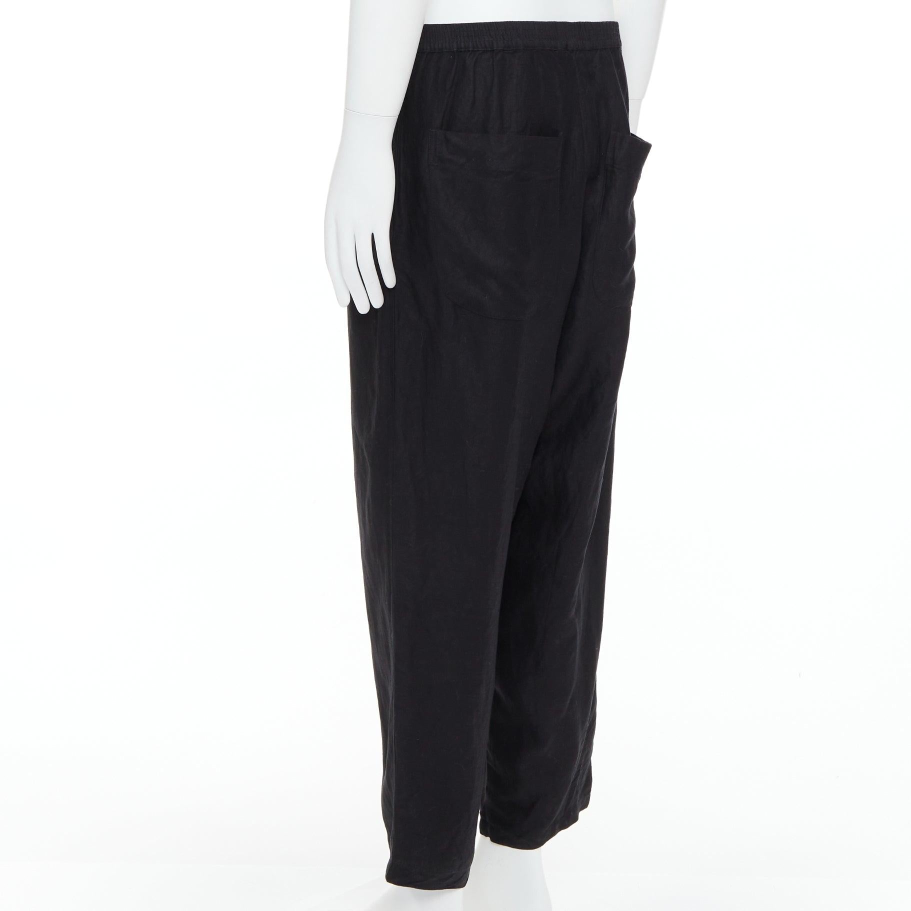 YOHJI YAMAMOTO pantalon large en lin mélangé noir à ceinture élastiquée M en vente 1