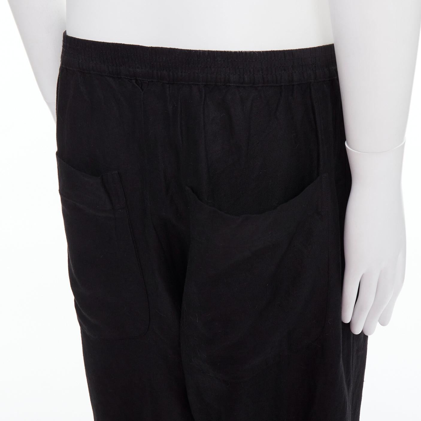 YOHJI YAMAMOTO pantalon large en lin mélangé noir à ceinture élastiquée M en vente 2