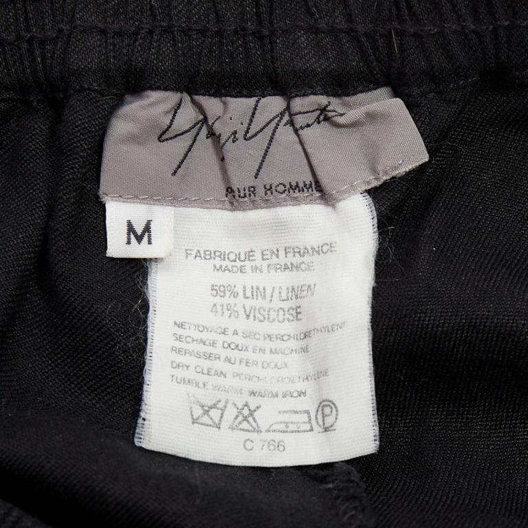 YOHJI YAMAMOTO pantalon large en lin mélangé noir à ceinture élastiquée M en vente 3