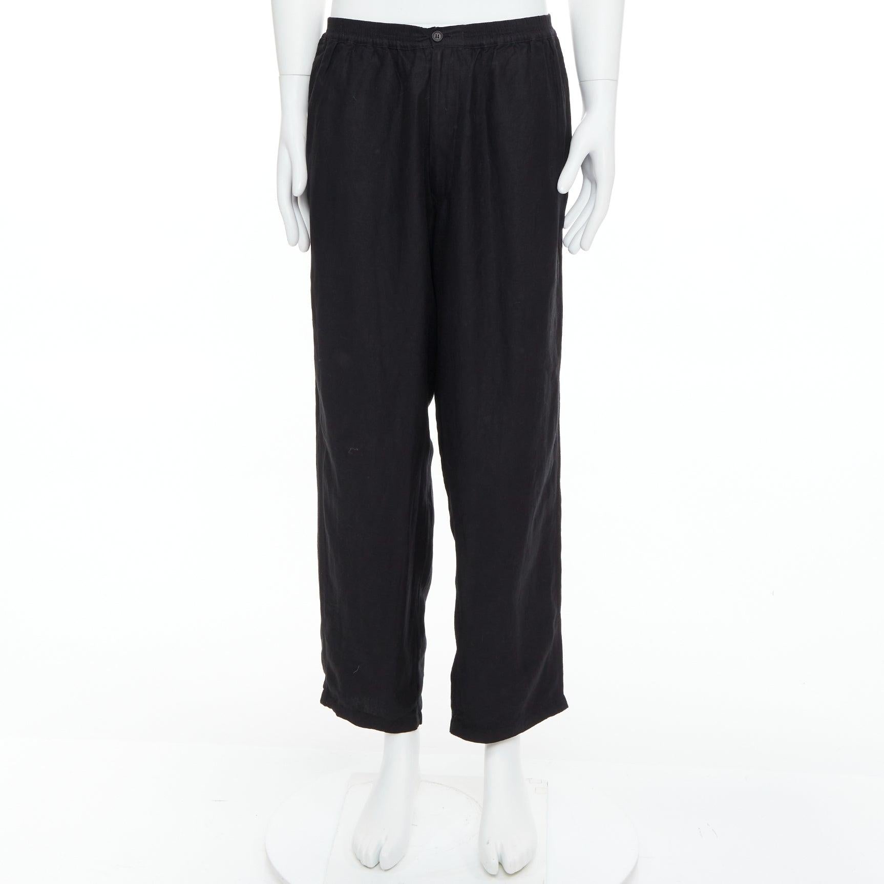 YOHJI YAMAMOTO pantalon large en lin mélangé noir à ceinture élastiquée M en vente 4