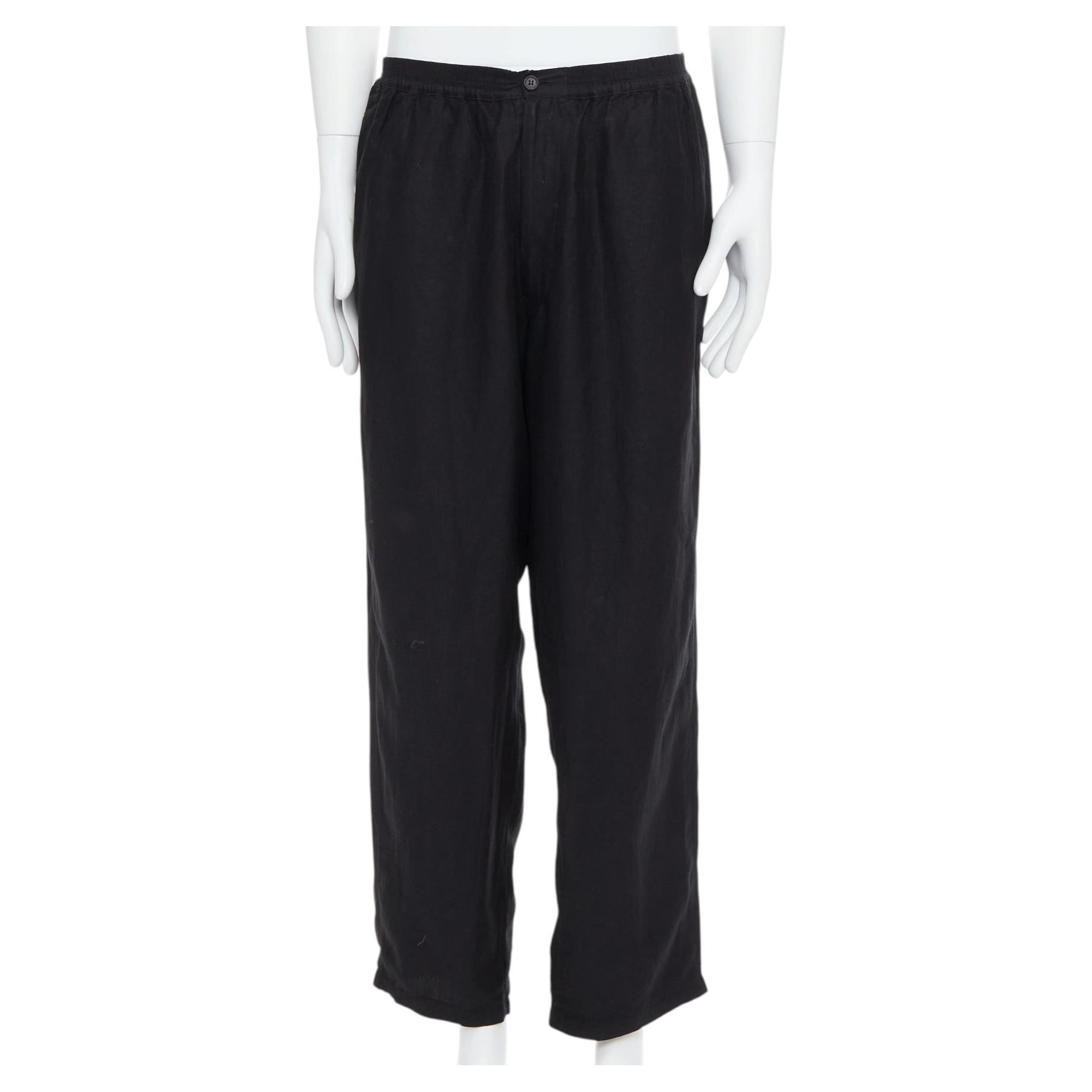 YOHJI YAMAMOTO black linen blend elasticated waistband wide pants M