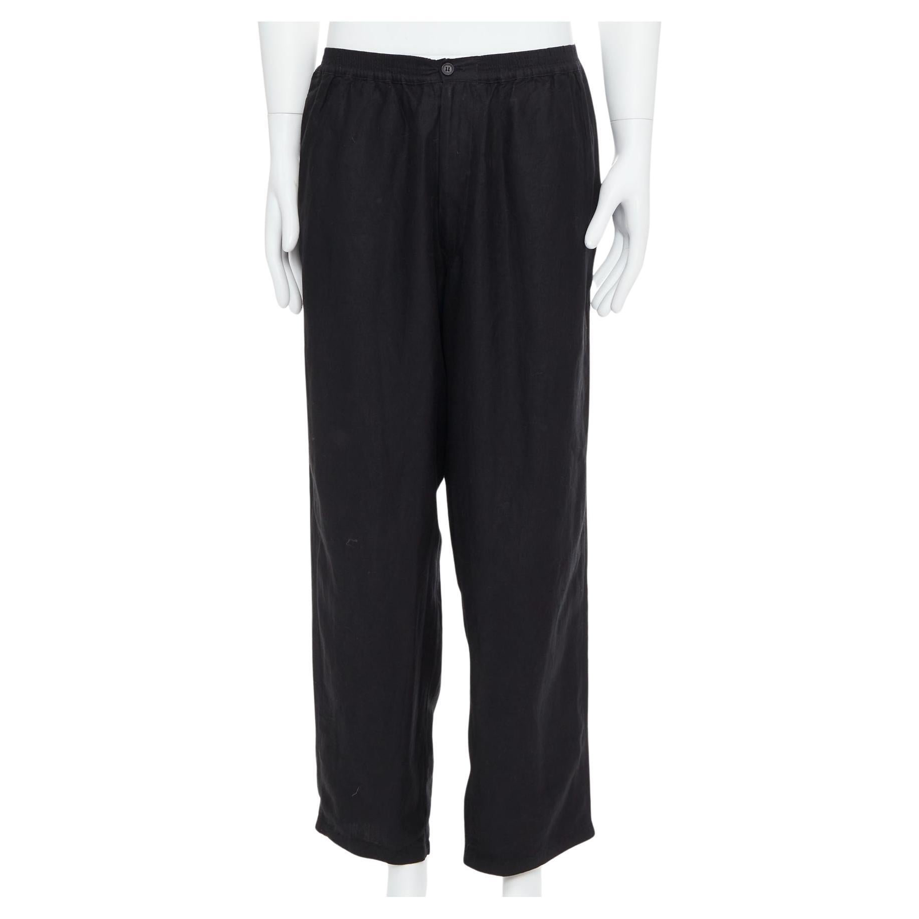 YOHJI YAMAMOTO pantalon large en lin mélangé noir à ceinture élastiquée M