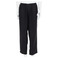 YOHJI YAMAMOTO breite Hose mit elastischem Tailleband aus schwarzem Leinenmischung M