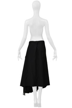 Yohji Yamamoto Black Long Full Skirt With Padded Seam & Leather Tassels 2001