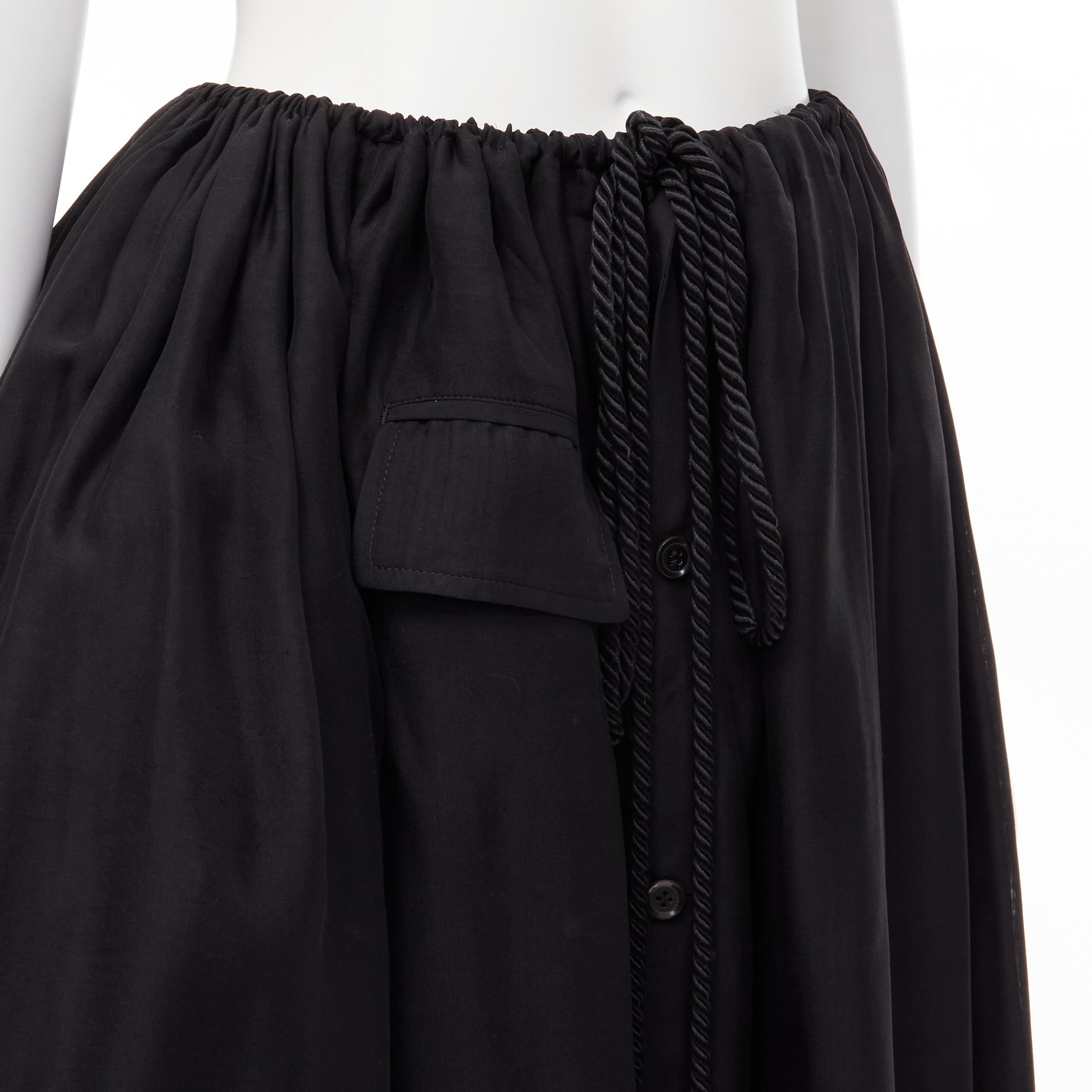 YOHJI YAMAMOTO black nylon asymmetric tulle bustle rope belt midi skirt S In Excellent Condition In Hong Kong, NT