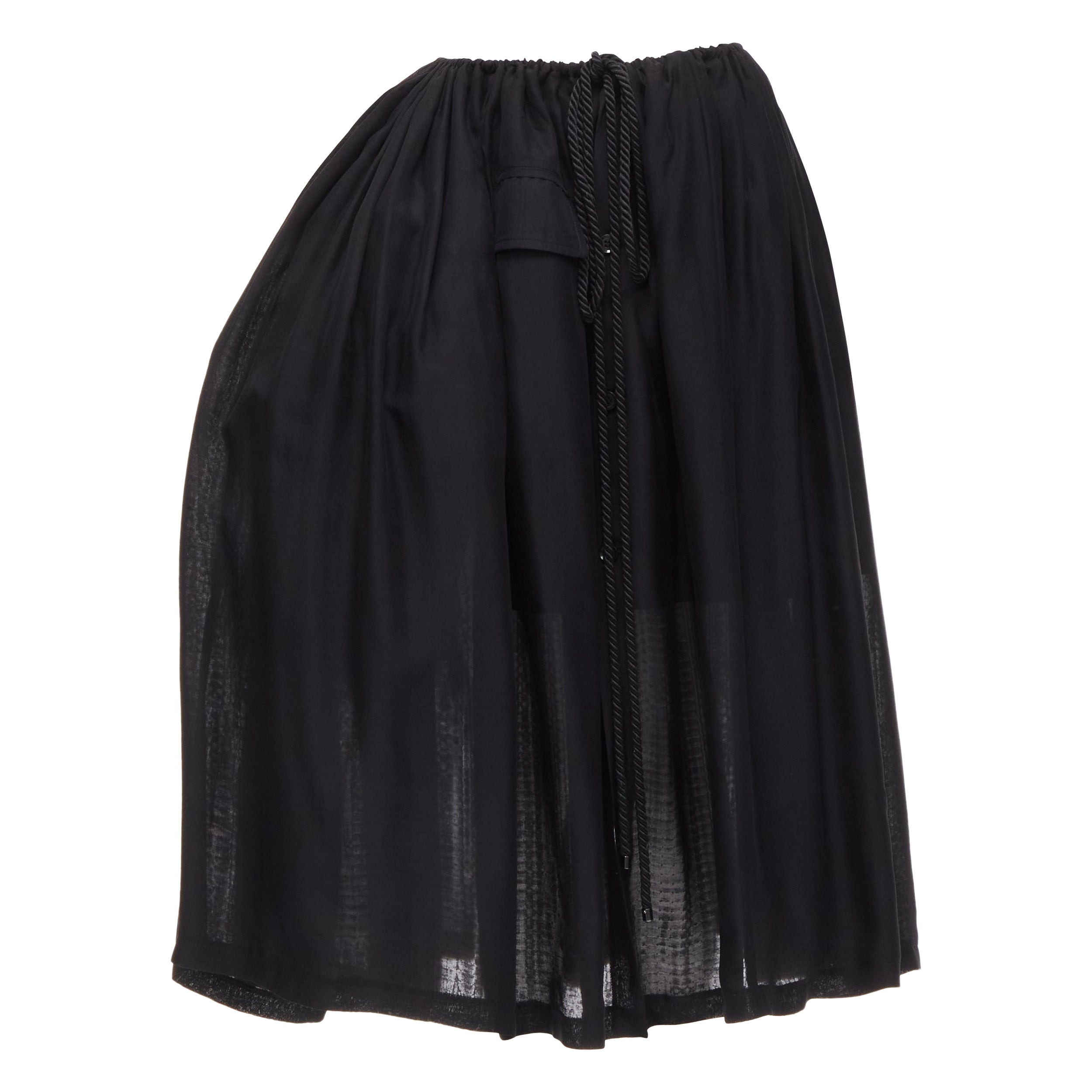 YOHJI YAMAMOTO black nylon asymmetric tulle bustle rope belt midi skirt S