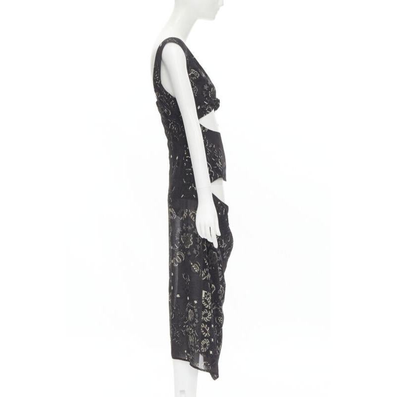YOHJI YAMAMOTO black pixelated floral paisley cut out draped front midi dress S In Excellent Condition For Sale In Hong Kong, NT