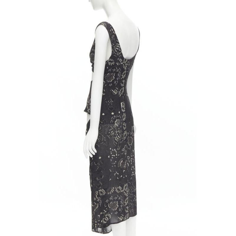 YOHJI YAMAMOTO black pixelated floral paisley cut out draped front midi dress S For Sale 1