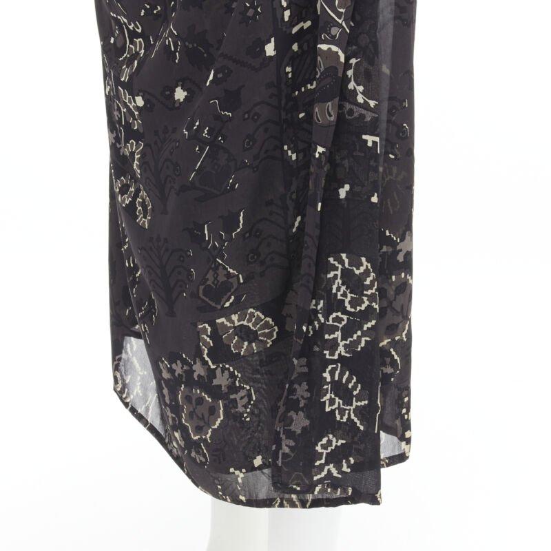 YOHJI YAMAMOTO black pixelated floral paisley cut out draped front midi dress S For Sale 3