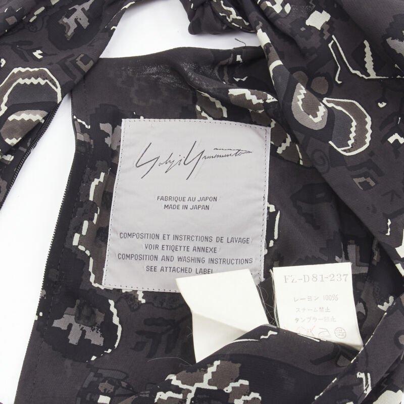 YOHJI YAMAMOTO black pixelated floral paisley cut out draped front midi dress S For Sale 4