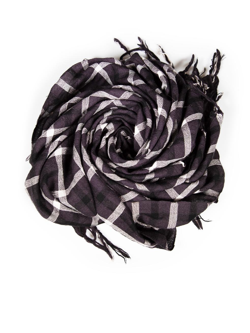 Yohji Yamamoto Black Plaid Pattern Scarf In Good Condition For Sale In London, GB