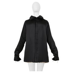 Yohji Yamamoto Schwarzer Satin-Leinenmantel mit Kragen 2000-01