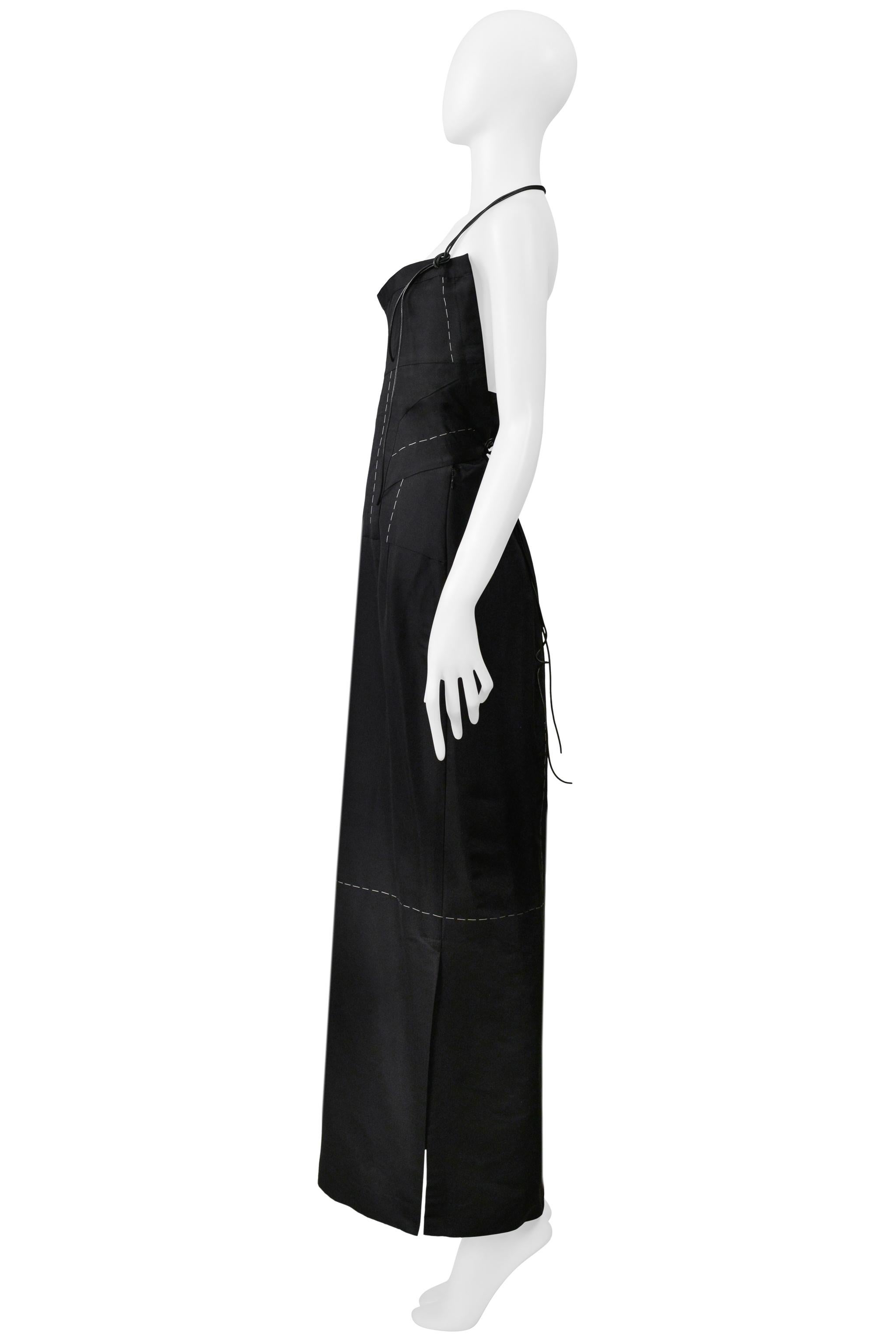 Yohji Yamamoto Robe en soie noire avec bretelles en cuir et en croix 2000 en vente 2
