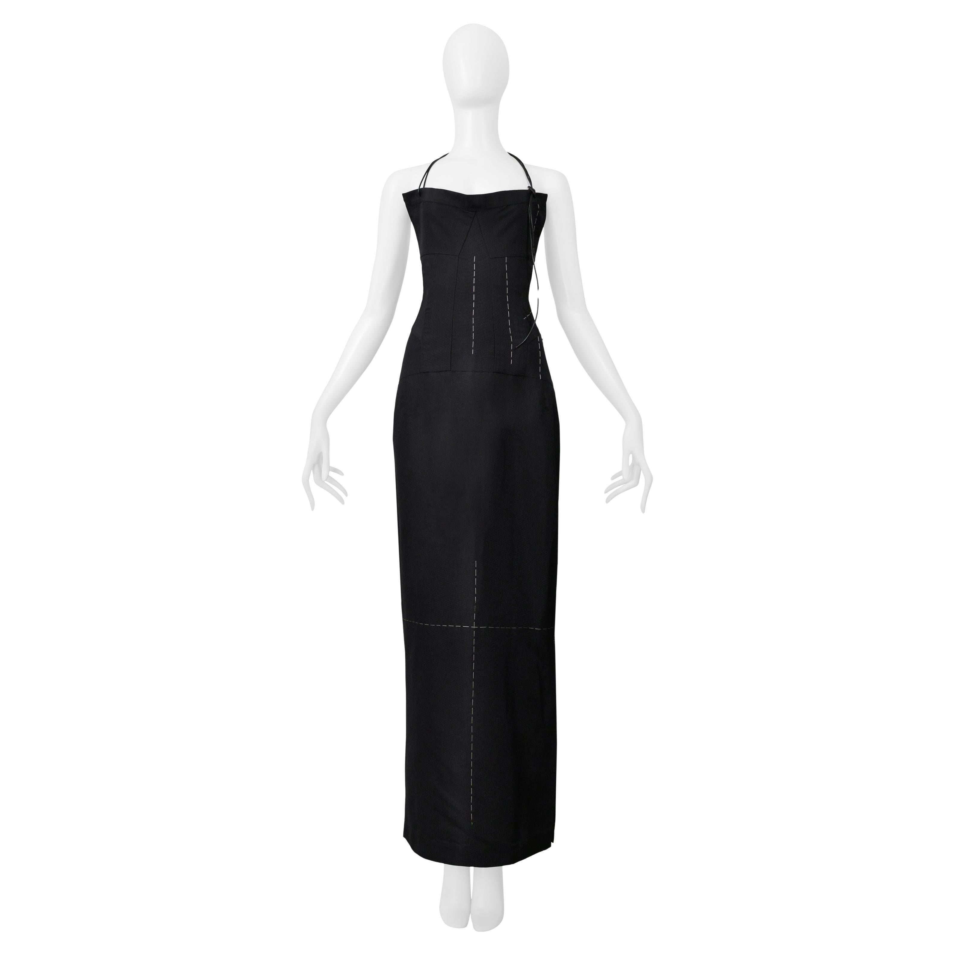 Yohji Yamamoto - Vestito in seta nera con cinturini incrociati e in pelle - 2000