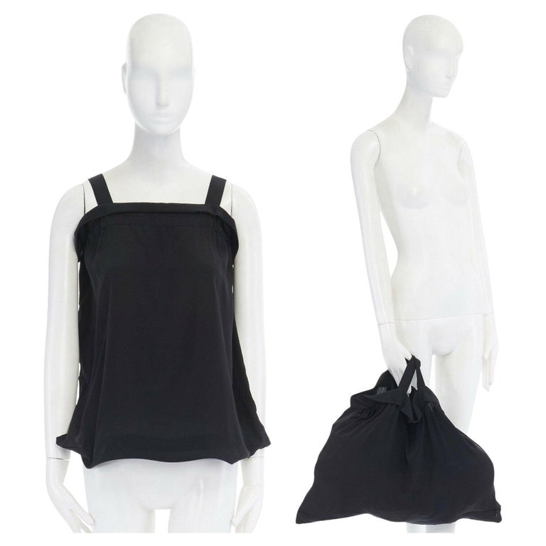 YOHJI YAMAMOTO black silk ruched bustline zip hem transformable top