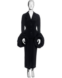 Yohji Yamamoto black silk skirt suit with voluminous padded cuffs, fw 2003