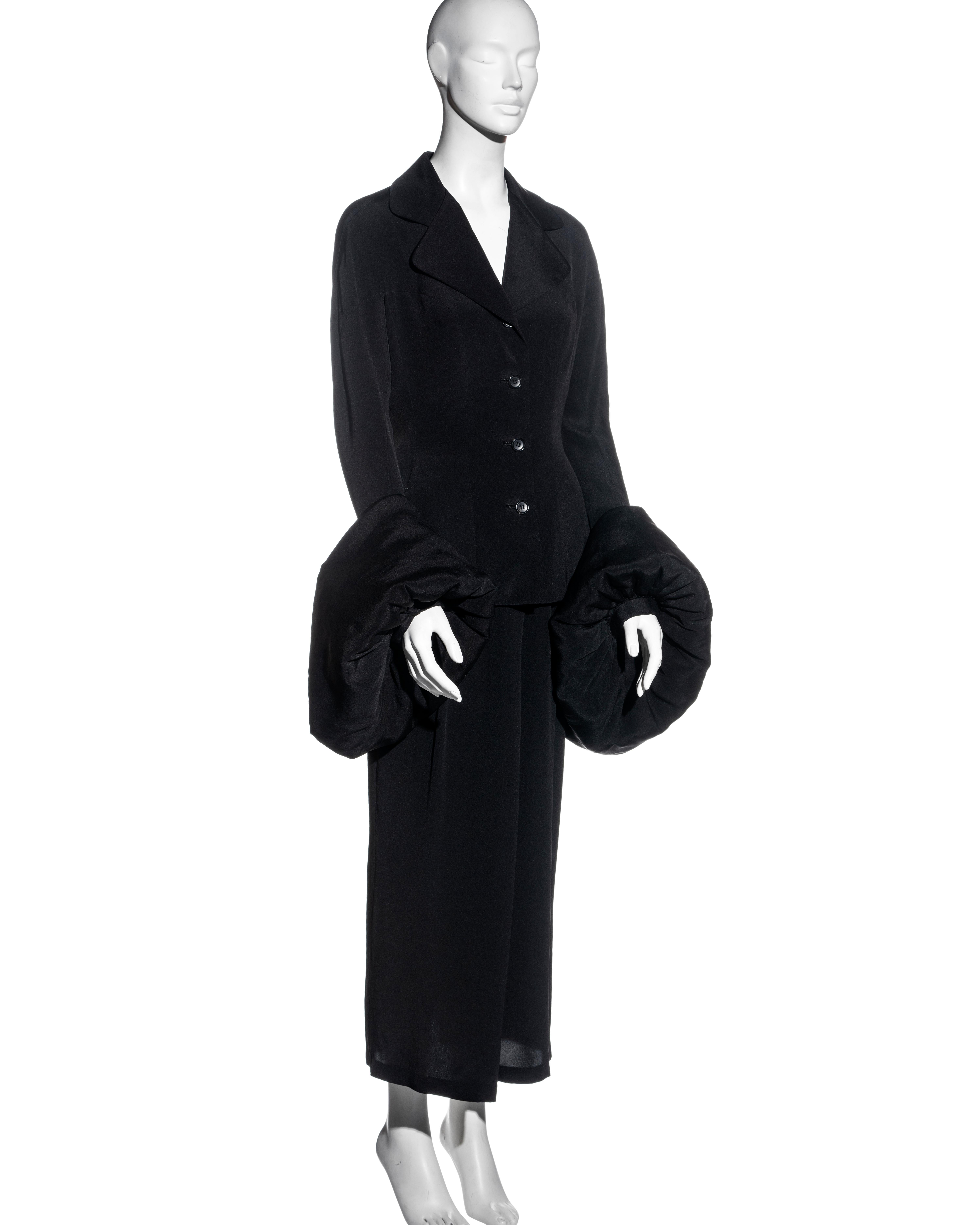 Black Yohji Yamamoto black silk skirt suit with voluminous padded cuffs, fw 2003 For Sale