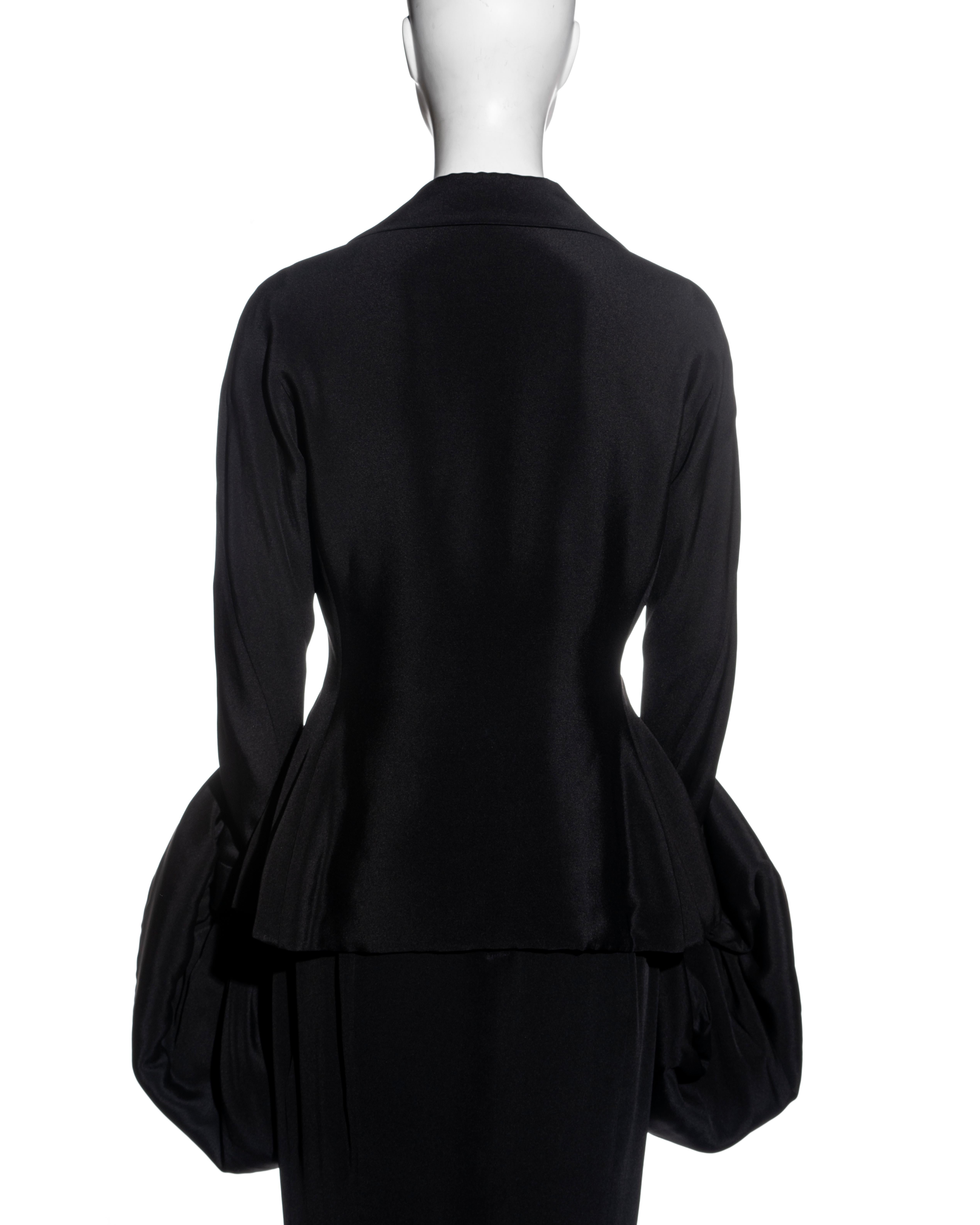 Yohji Yamamoto black silk skirt suit with voluminous padded cuffs, fw ...