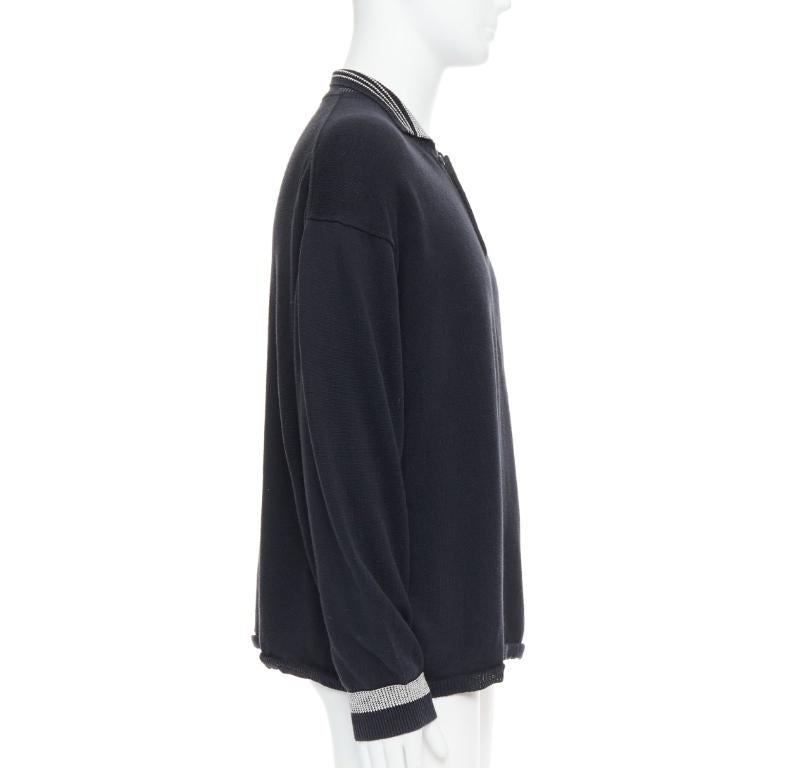 YOHJI YAMAMOTO black white cotton ribbed trim long sleeve polo shirt M In Good Condition In Hong Kong, NT