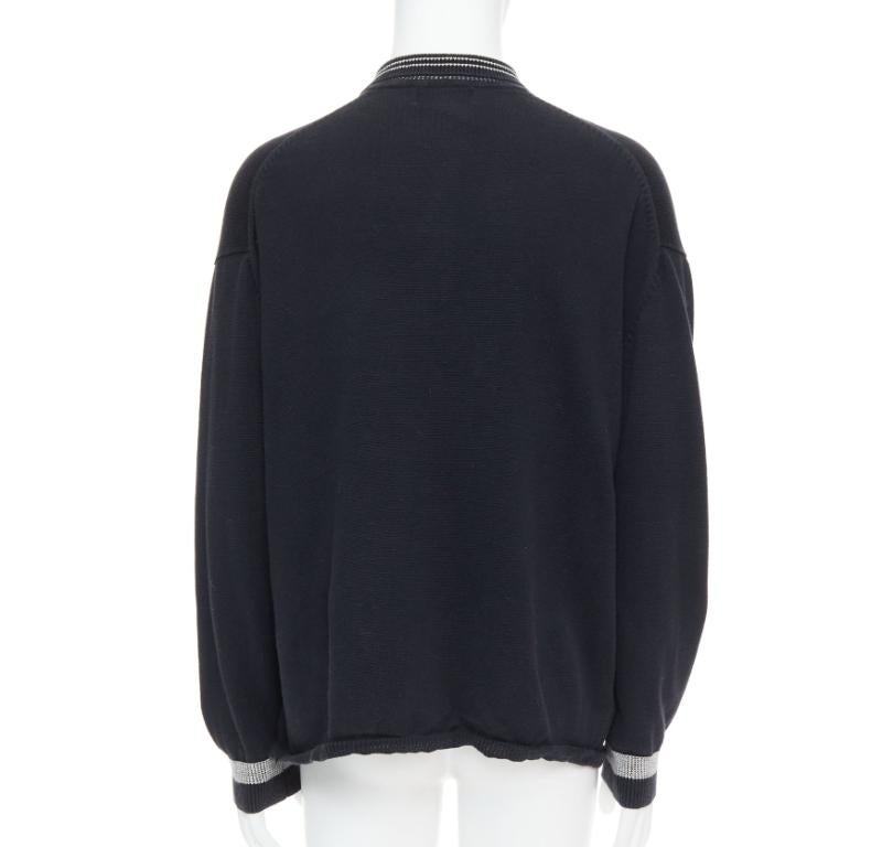 Men's YOHJI YAMAMOTO black white cotton ribbed trim long sleeve polo shirt M